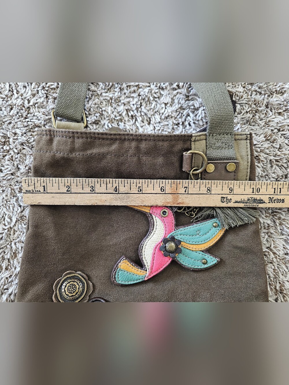 Chala Canvas Crossbody Bag with Pink & Teal Hummingbird Charm - Picture 10 of 10